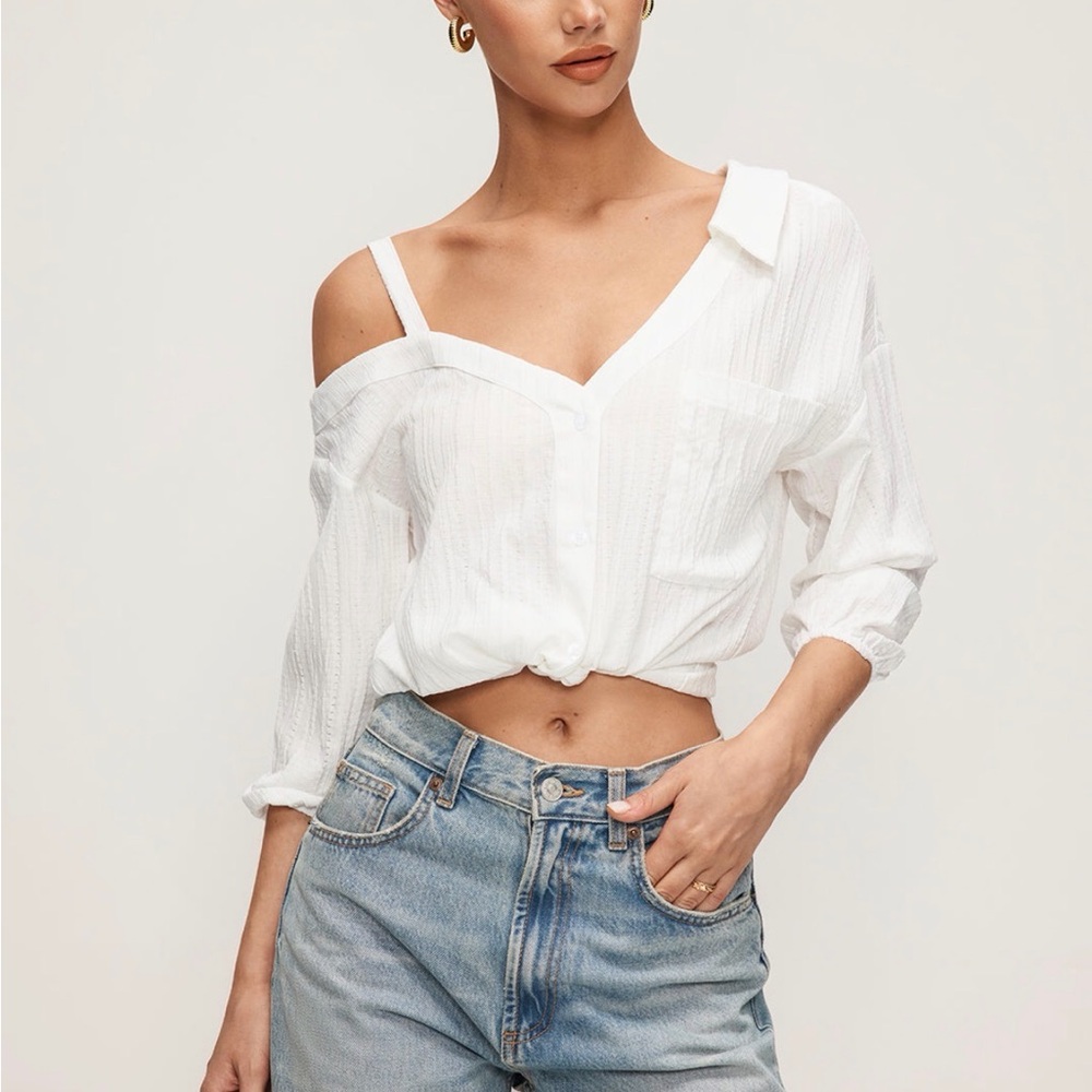 Micas asymmetrical White Off-Shoulder Blouse